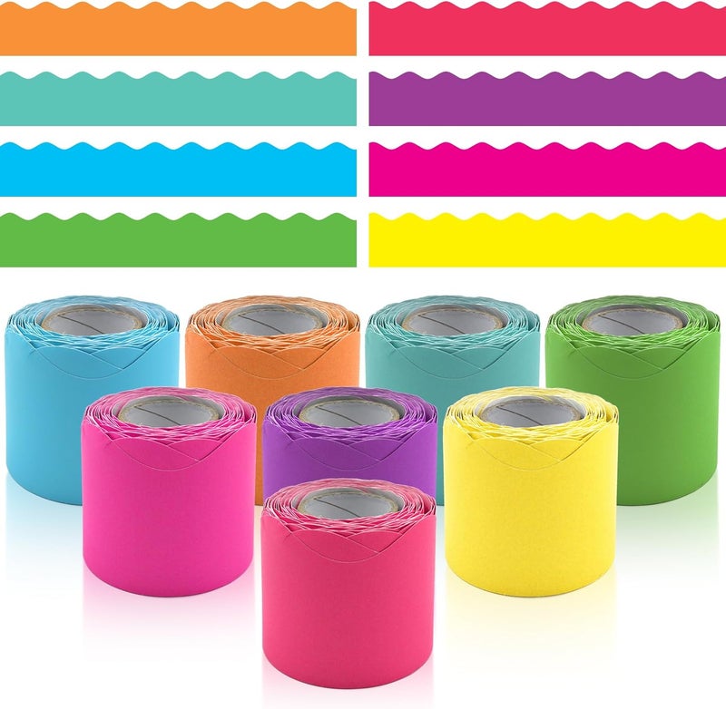 DASTTUIS 8 Rolls 262.4 Ft Bright Bulletin Board Borders Set - Decorations for Office, School Classroom Decor, Teachers & Home DIY - Posters & Birthday Parties - Board Trim - Image 1